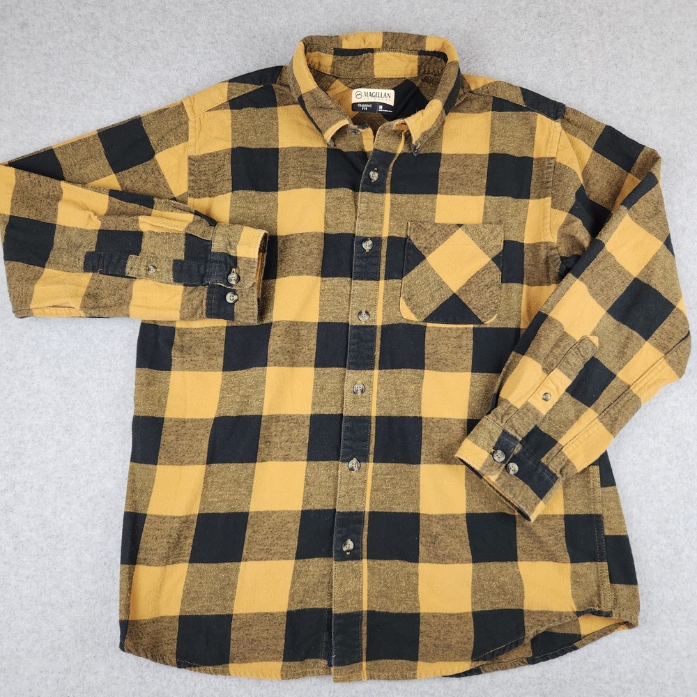 Magellan Outdoors Mens Classic‎ Fit Buffalo Plaid Flannel Shirt Yellow Black M